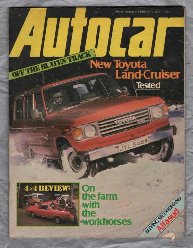 Autocar Magazine - Vol.156 No.4443 - February 13th 1982 - `Autotests: Toyota Land-Cruiser & Ford Escort 1.3 GL` - Published by IPC