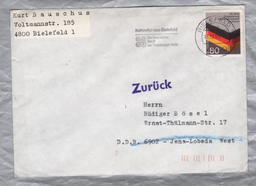 Return to Sender Cover - `Bielefeld 16-12-85` Postmark with Slogan - Single 80 Pfennig Stamp