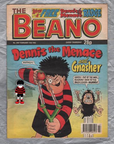 The Beano - Issue No.2587 - February 15th 1992 - `Dennis The Menace And Gnasher` - D.C. Thomson & Co. Ltd