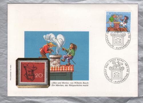 Swiss Cover - `3000 Bern - Pro Juventute - Ausgabetag - 26.11.84` Postmark with Single 80+40c 1984 Stamp and 1958 Encapsulated West German 20 Pfennig Stamp 