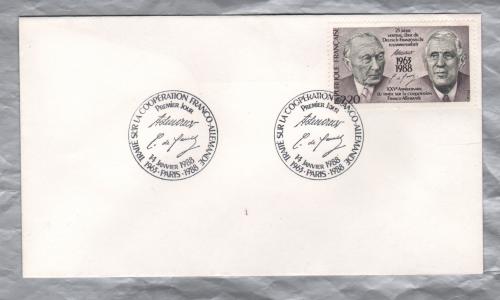 Independent FDI Cover - `1963.Paris.1988 - Traite Sur La Cooperation Franco-Allemande - Premier Jour - 14 Janvier 1988...` Postmark - French 2.20 Franc 1988 25th Anniversary of the German-French Treaty Stamp