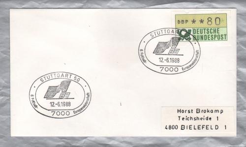 Independent Cover - `Stuttgart 50 - 6.Fussball Euromeisterschaft - 12-6-1988` Pictorial Postmark - Single 80 Pfennig Klussendorf-ATM Label/Stamp