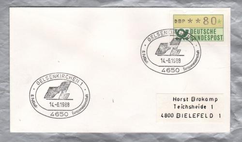 Independent Cover - `Gelsenkirchen 1 - 6.Fussball Euromeisterschaft - 14-6-1988` Pictorial Postmark - Single 80 Pfennig Klussendorf-ATM Label/Stamp