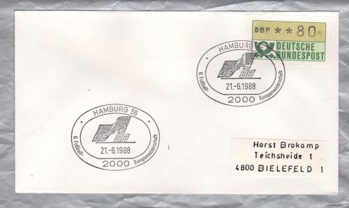 Independent Cover - `Hamburg 36 - 6.Fussball Euromeisterschaft - 21-6-1988` Pictorial Postmark - Single 80 Pfennig Klussendorf-ATM Label/Stamp