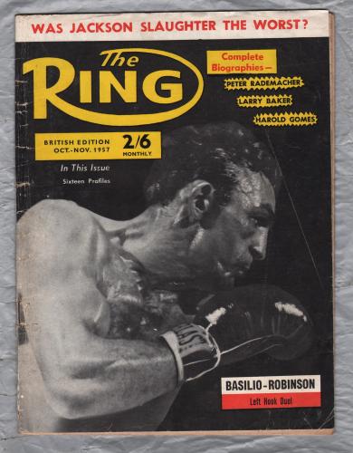 `The Ring` - Oct-Nov 1957 - Vol.36 No.9 - U.K Edition - `Basilio-Robinson Left Hook Duel` - Published by The Ring, Inc.       