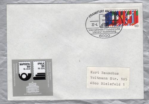 Independent Cover - `Frankfurt Am Main 1 - Internationale Philatelistische Literatur-Austellung - 22-4-89...` Pictorial Postmark - Single 100 Pfennig 3rd Direct Elections to European Parliament Stamp Issued in 1989