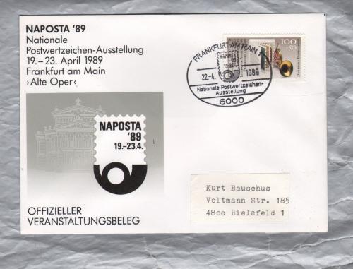 Independent Cover - `Frankfurt Am Main 1 - Nationale Postwertzeichen-Ausstellung - 22-4-89...` Pictorial Postmark - Single 100+50 Pfennig Posthorn Philately Stamp Booklet Stamp Issued in 1989