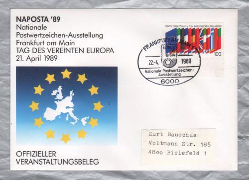 Independent Cover - `Frankfurt Am Main 1 - Nationale Postwertzeichen-Ausstellung - 22-4-89...` Pictorial Postmark - Single 100 Pfennig 3rd Direct Elections to European Parliament Stamp Issued in 1989