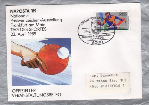 Independent Cover - `Frankfurt Am Main 1 - Nationale Postwertzeichen-Ausstellung - 22-4-89...` Pictorial Postmark - Single 100+50 Pfennig Sports Aid Issue Table Tennis Stamp Issued in 1989