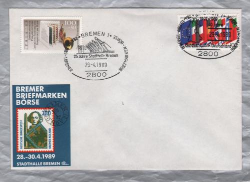 Independent Cover - `Bremen 1 - 25 Jahre Stadthalle Bremen - 29-4-89...` Pictorial Postmark and `Bremen 1 - 1949-1989 40 Jahre - 29-4-89 - Bundesrepublik Deutschland...` Pictorial Postmark - Two Single Issue Stamps