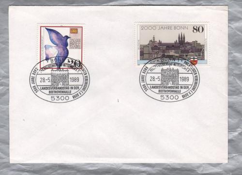 Independent Cover - Double Philatelists Association & 2000 Years of Bonn -` Conference in Beethoven Hall - 28-5-89.....` Pictorial Postmarks - 80 Pfg 2000 Year Anniversary of Bonn Stamp Issued in 1989 & 20 Pfg Stamp Day Stamp Issued in 1988