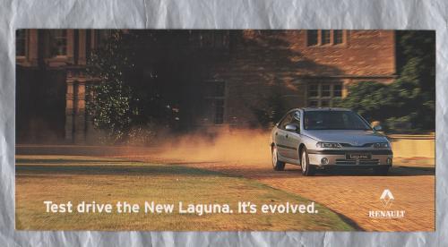 Sales Brochure - `Renault - Test drive the New Laguna.It`s evolved` - circa 1998 - English Language - Single Sheet 10"x5" Folding Out to 15" approx