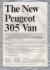 Sales Brochure - `PEUGEOT 305 VAN` - circa 1981 - English Language - Single Paper Sheet - A4 Sized Brochure