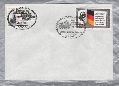 Independent Cover - DIEPHOLZ 1 & RINTELN 1 Pictorial Postmarks - 21-05-1989 & 20-5-1989 - 100 Pfg Pfennig 40 Year Anniversary of Federal German Republic & 100 Pfg Franz Xaver Gabelsberger Stamp Issued in 1989