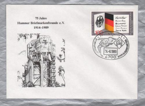 `75 Jahre - Hammer Briefmarkenfrreunde e.V. - 1914-1989 Cover` - HAMM, WESTF 1 Pictorial Postmark - 24-6-1989 - 100 Pfg 40 Year Anniversary of Federal German Republic Stamp From 1989