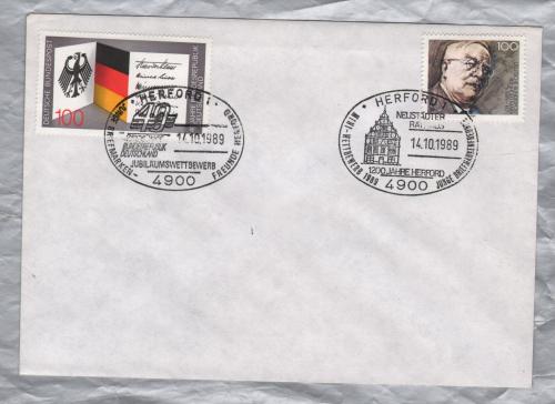 Independent Cover - Double HERFORD 1 Pictorial Postmarks - 14-10-1989 - 100 Pfg 40 Year Anniversary of Federal German Republic & 100 Pfg Reinhold Maier Stamps Issued in 1989