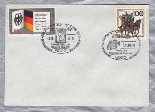 Independent Cover - Double KOLN 15 Pictorial Postmarks - 3-11-1989 - 100 Pfg 40 Year Anniversary of Federal German Republic & 100+50 Pfg Postal History Stamp Issued in 1989