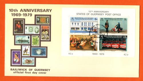 Bailiwick Of Guernsey - FDC - 1979 - 10th Anniversary of Postal Independence 1969-1979 Issue - Miniature Sheet - Official First Day Cover