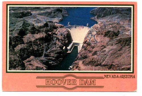 `Hoover Dam, Nevada-Arizona` - Postally Used - Santa Ana, Ca 8 July 1986 Postmark - Taiwan Printer Postcard