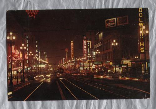 `Market Street At Night`- San Francisco - Postally Used - San Francisco March 22 1960 Postmark with Slogan - Smith News Co. Postcard