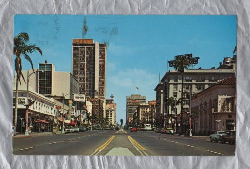 `BROADWAY, San Diego, California` - Postally Used - San Diego Calif 13 January 1967 - Postmark with Slogan - Plastichrome Postcard