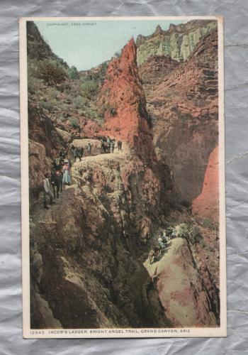 `12945 Jacob`s Ladder, Bright Angel Trail, Grand Canyon, Ariz ` - Postally Unused - Fred Harvey Postcard