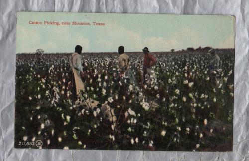 `Cotton Picking, Near Houston, Texas` - Postally Unused - The Leighton & Valentine Co. Postcard