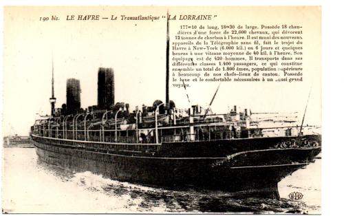 `Le Havre - La Transatlantique "La Lorraine"` - Postally Unused - E.Le Deley Postcard